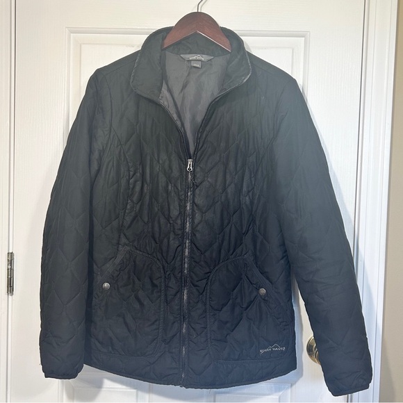Eddie Bauer Quilted Jacket Women’s L Black Full Zip Lightweight Puffer Coat - Picture 1 of 7
